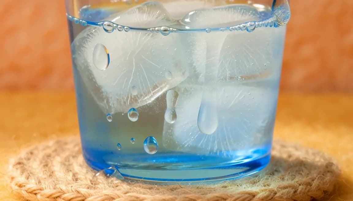Close view of outside droplets and a longer trail of water at the side of the glass in the generated experiment