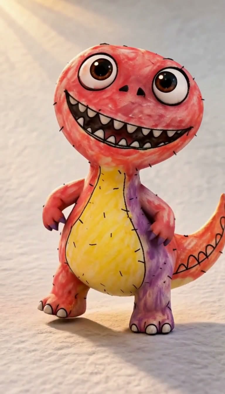 The dinosaur settles after a small forward step on the paper