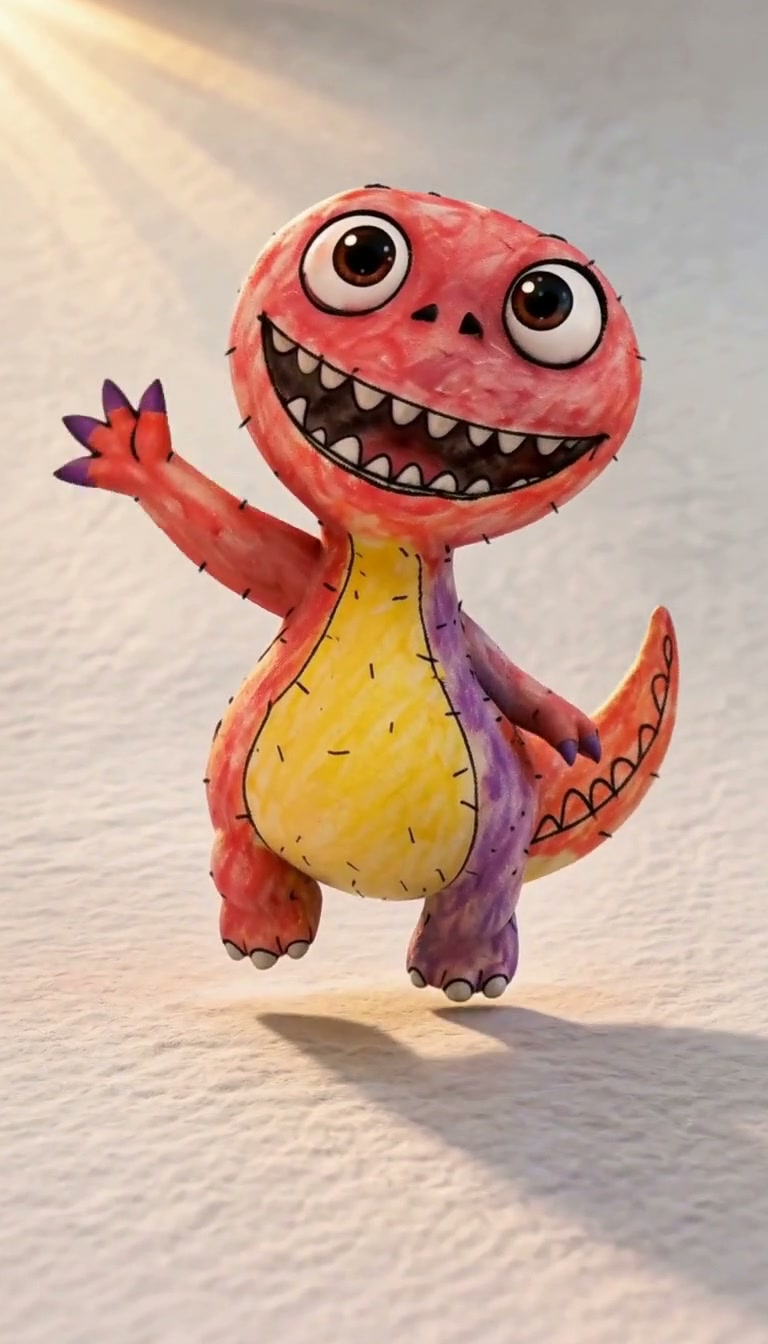 The crayon dinosaur waves